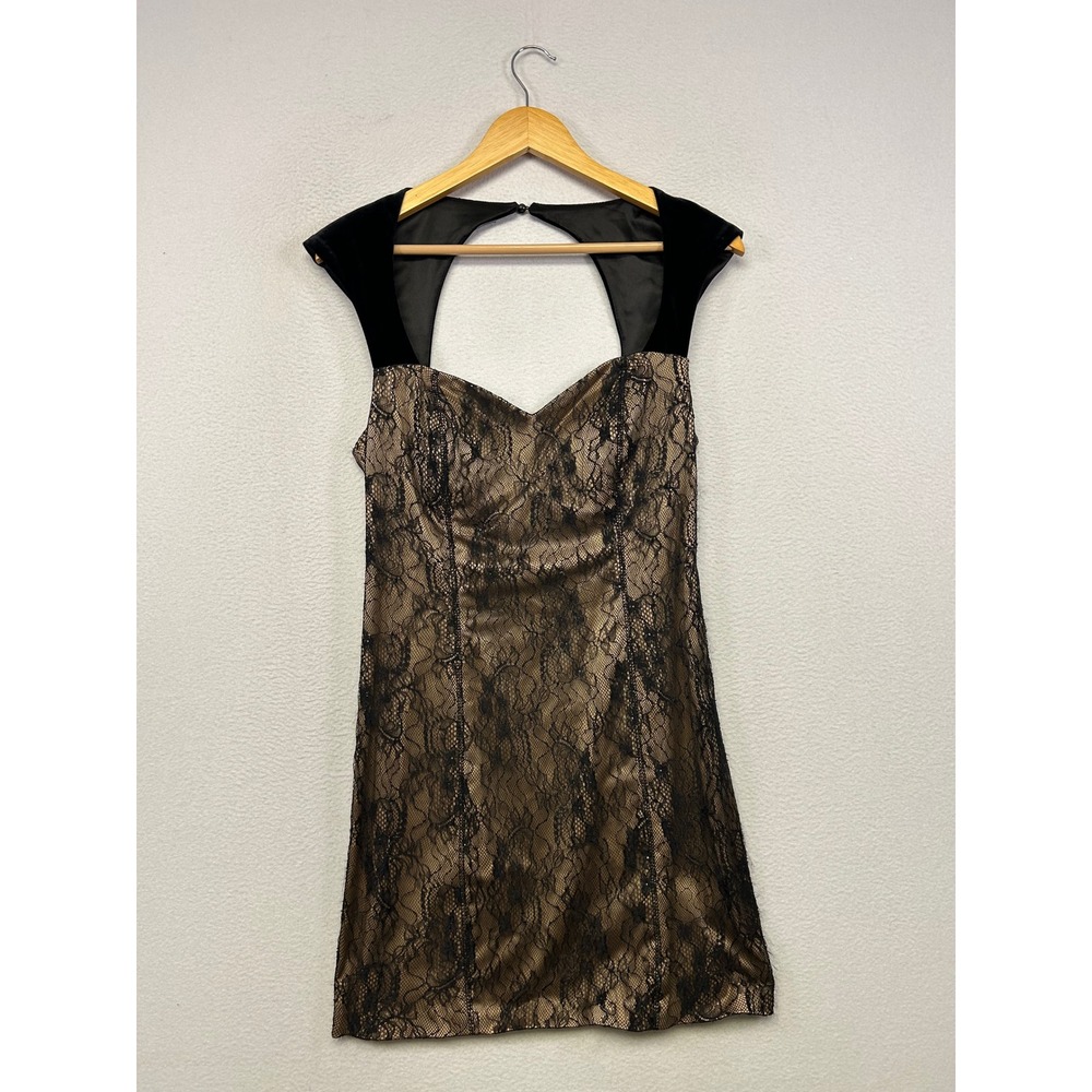 Gothic Glam Guess Womens 8 Gold Black Lace Velvet Cutout Cocktail Dress Romantic